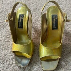 Women's Heels Green Gold & Tan Slingbacks Fantasy Collection Size 7B Dressy